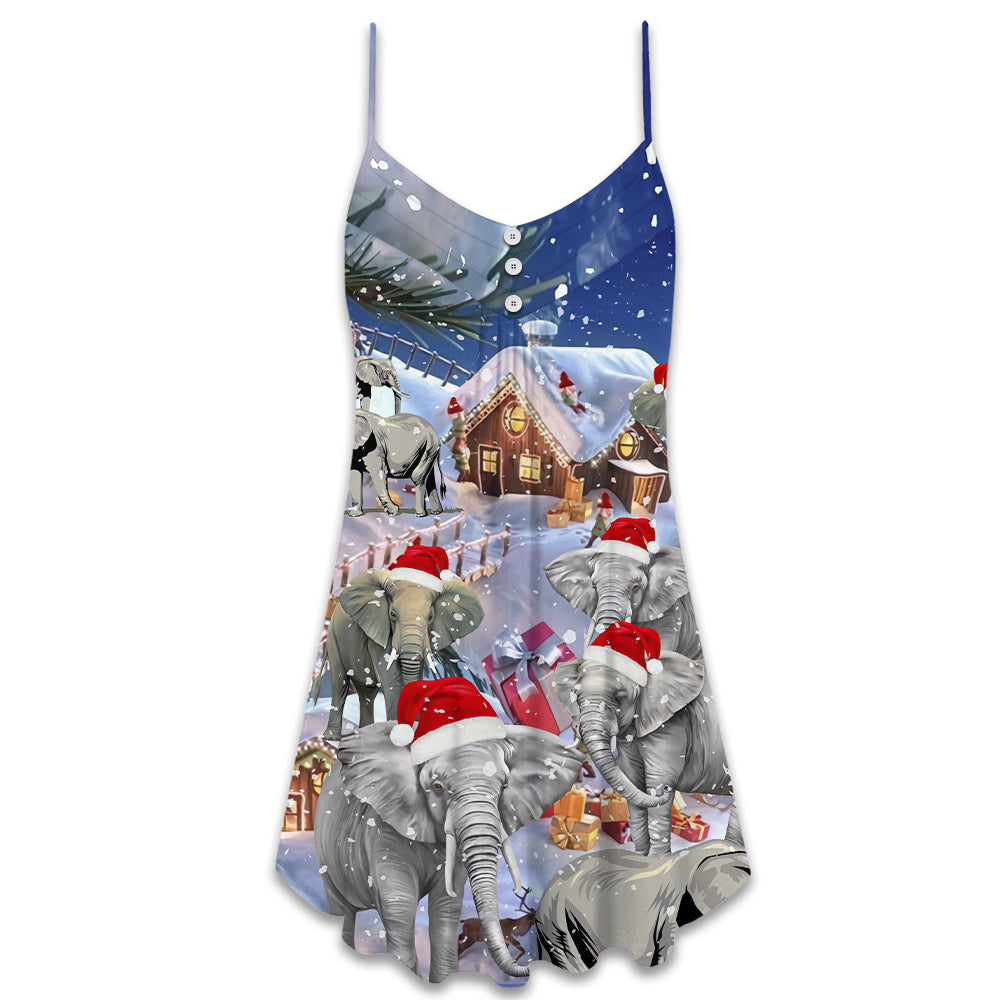 Christmas Elephant Happy Town – Women's Summer Sleeveless V-Neck Camisole Dress