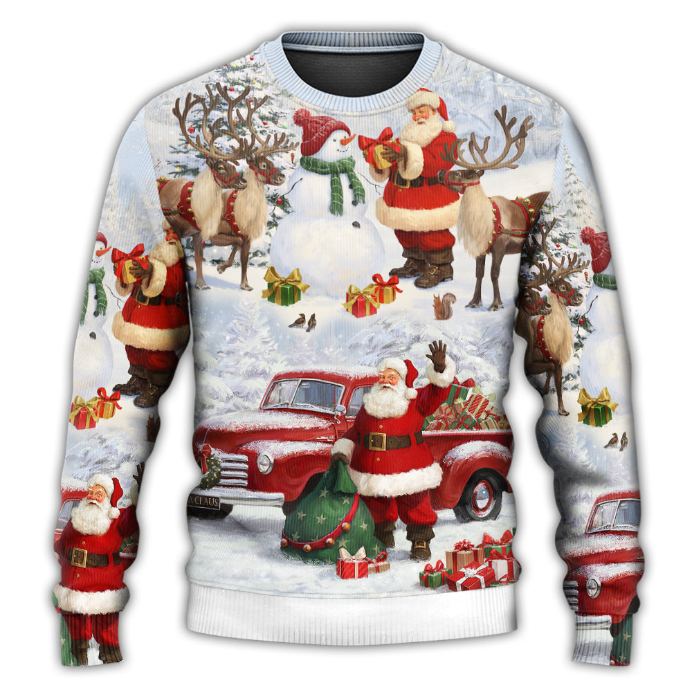 Christmas Santa Gift Snow Painting Art – Sweater - Ugly Christmas Sweater