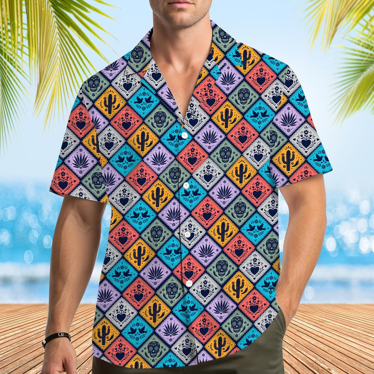 Cactus Skull Folk Art Agave Hearts Birds Fiesta – Hawaiian Shirt
