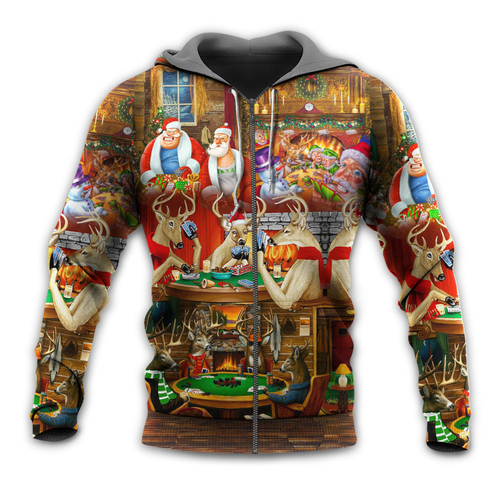 Christmas Poker Santa Friends Game Night - 3D Hoodie