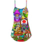Hippie Mushroom Peace Let It Be – Women's Summer Sleeveless V-Neck Camisole Dress