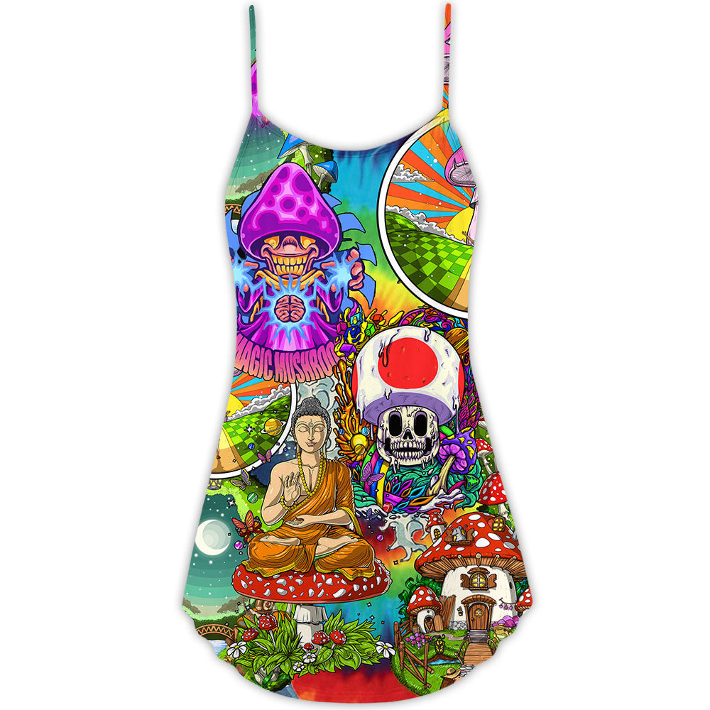 Hippie Mushroom Peace Let It Be – Women's Summer Sleeveless V-Neck Camisole Dress