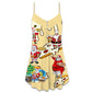 Christmas Santa Eating Pizza – Women's Summer Sleeveless V-Neck Camisole Dress