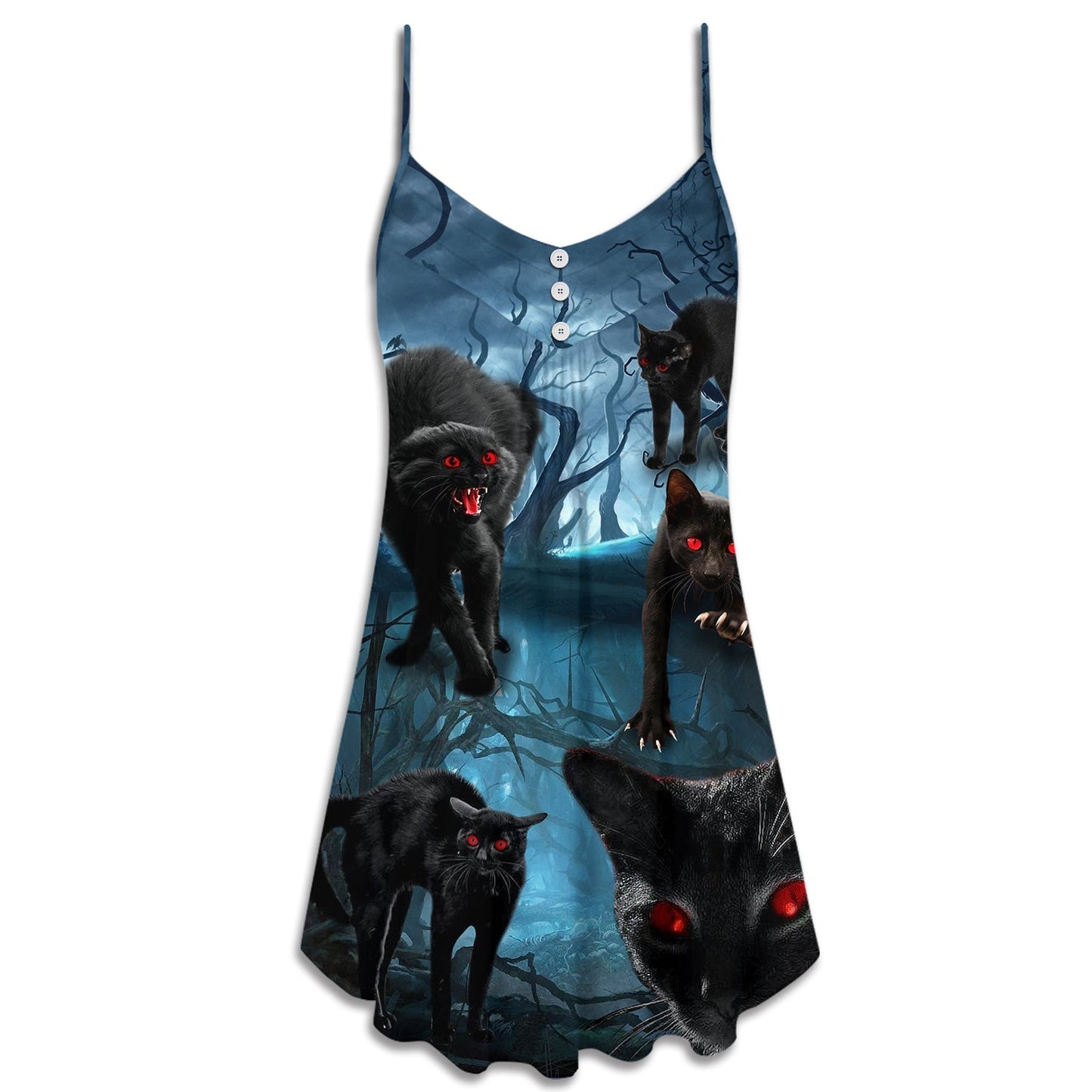 Halloween Black Cat Dark Style – Women's Summer Sleeveless V-Neck Camisole Dress