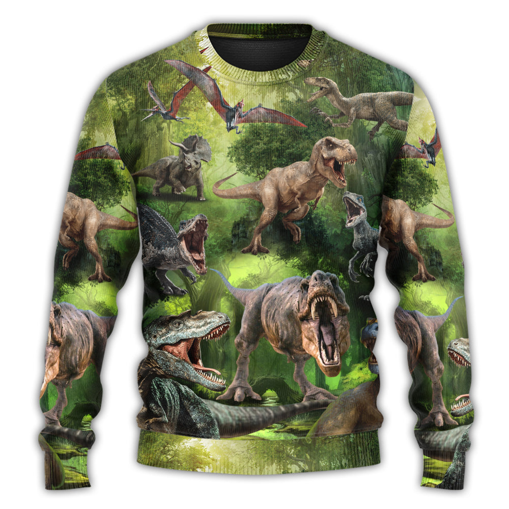 Dinosaur Forest Adventure Art – Sweater - Ugly Christmas Sweater