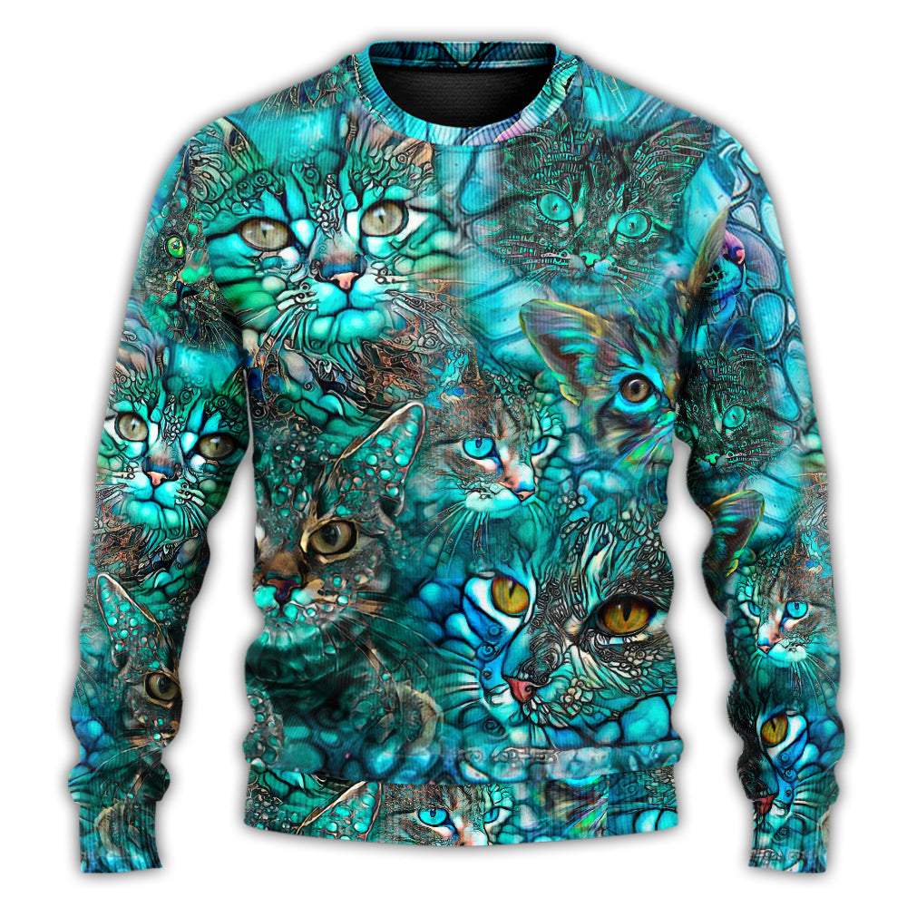 Blue Colorful Cat Art Lover – Sweater - Ugly Christmas Sweater