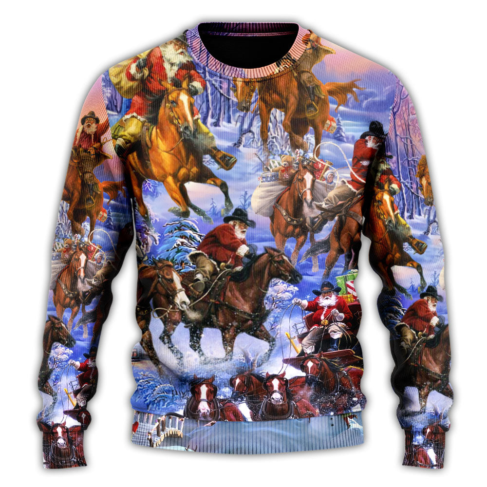 Christmas Santa And Horse Merry Xmas – Sweater - Ugly Christmas Sweater
