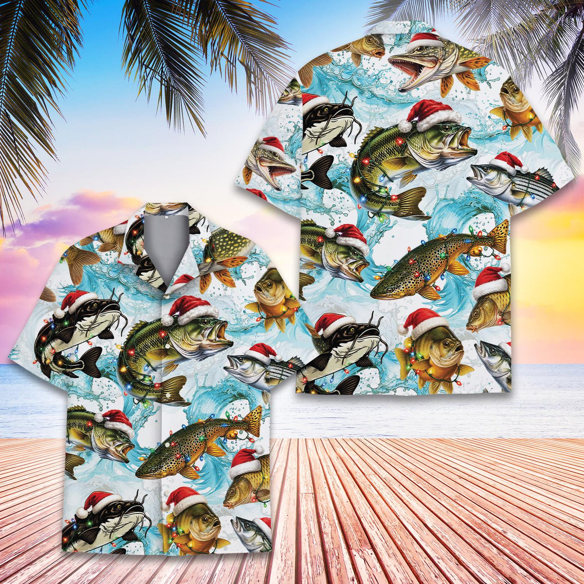 Christmas Fish Santa Hat Trout Crappie Lights – Hawaiian Shirt