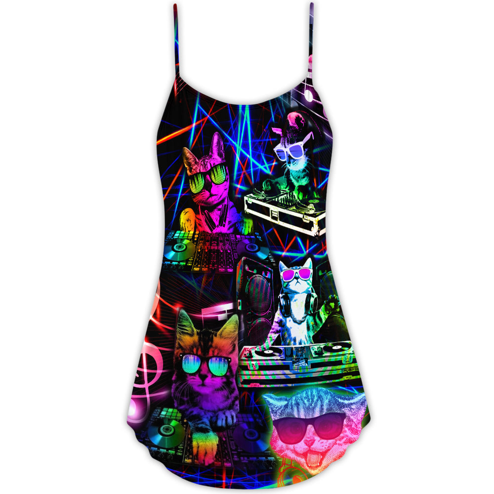 Cool DJ Cat Life – Women's Summer Sleeveless V-Neck Camisole Dress