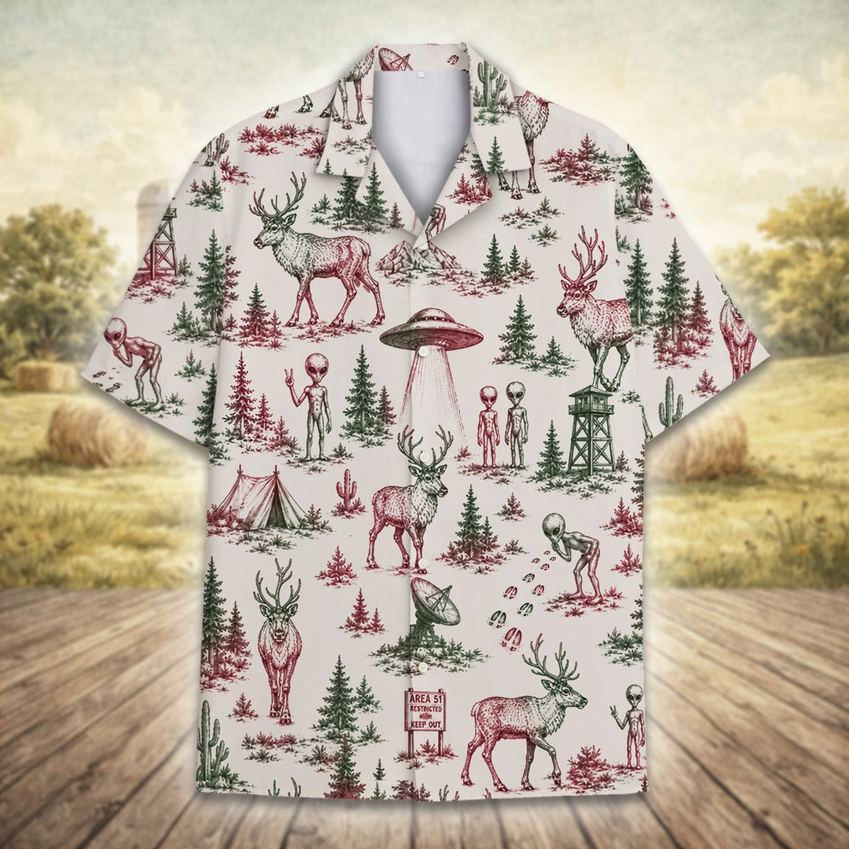 Funny Alien Vintage UFO Forest Space – Hawaiian Shirt