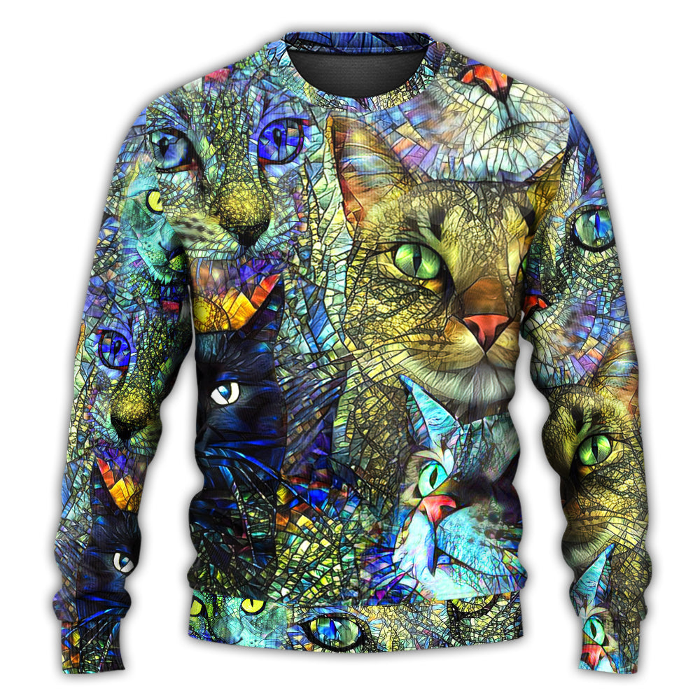 Colorful Cat Art Lover Design – Sweater - Ugly Christmas Sweater