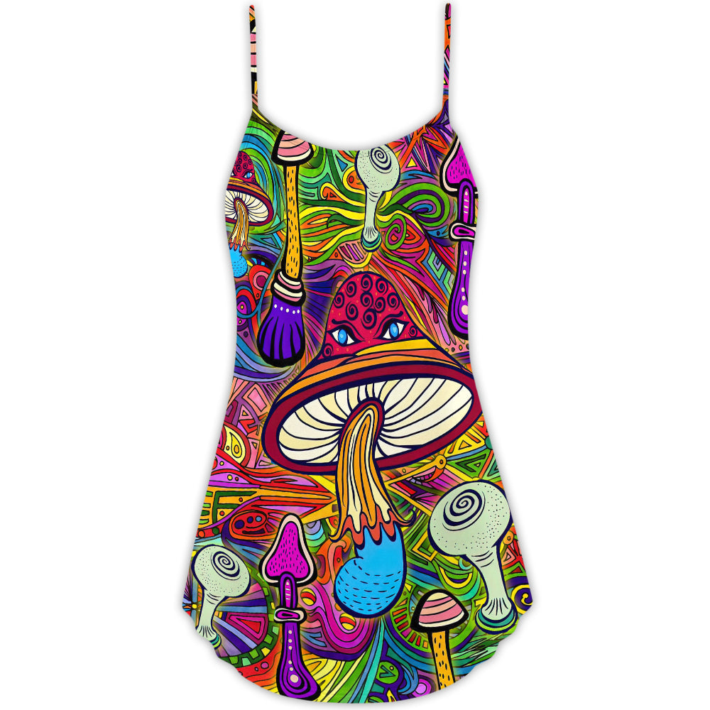 Hippie Mushroom Hypnotic Art – Women's Summer Sleeveless V-Neck Camisole Dress