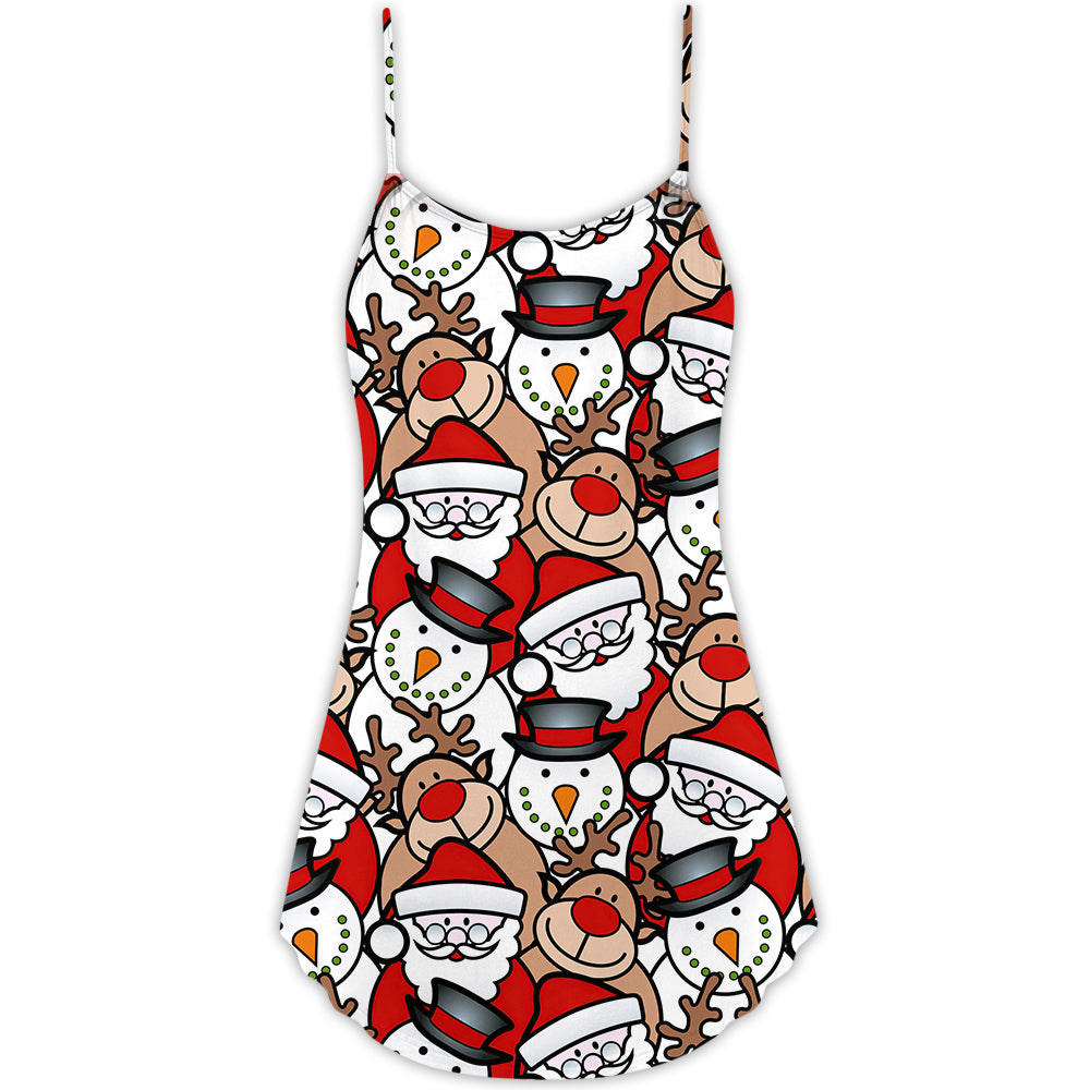 Christmas Cute Santa And Reindeer – Women's Summer Sleeveless V-Neck Camisole Dress