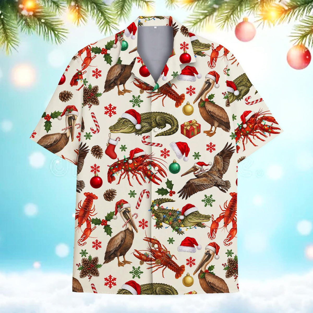 Christmas Crawfish Alligator Pelican Cajun Holiday – Hawaiian Shirt