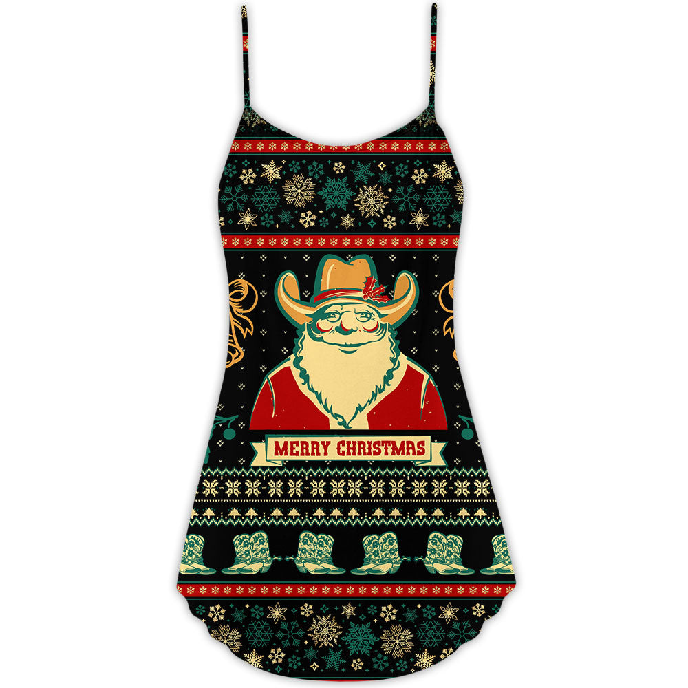 Santa Cowboy Christmas Elder Style – Women's Summer Sleeveless V-Neck Camisole Dress