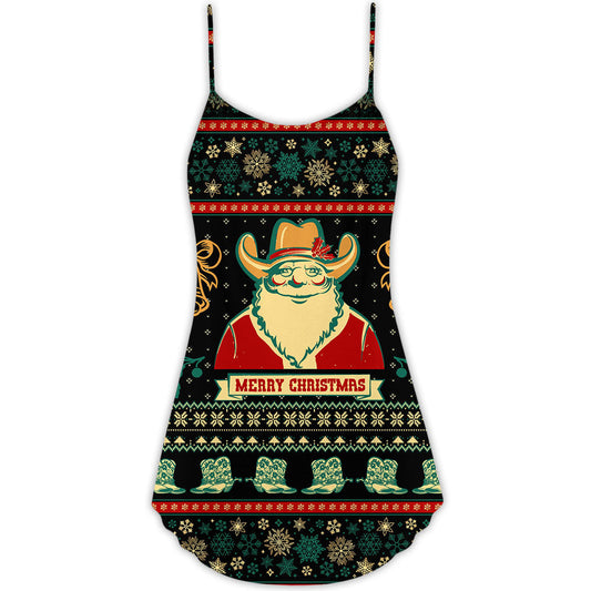 Santa Cowboy Christmas Elder Style – Women's Summer Sleeveless V-Neck Camisole Dress