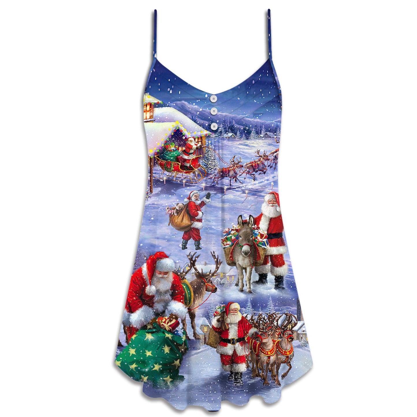 Santa Night Gift Painting – Women's Summer Sleeveless V-Neck Camisole Dress