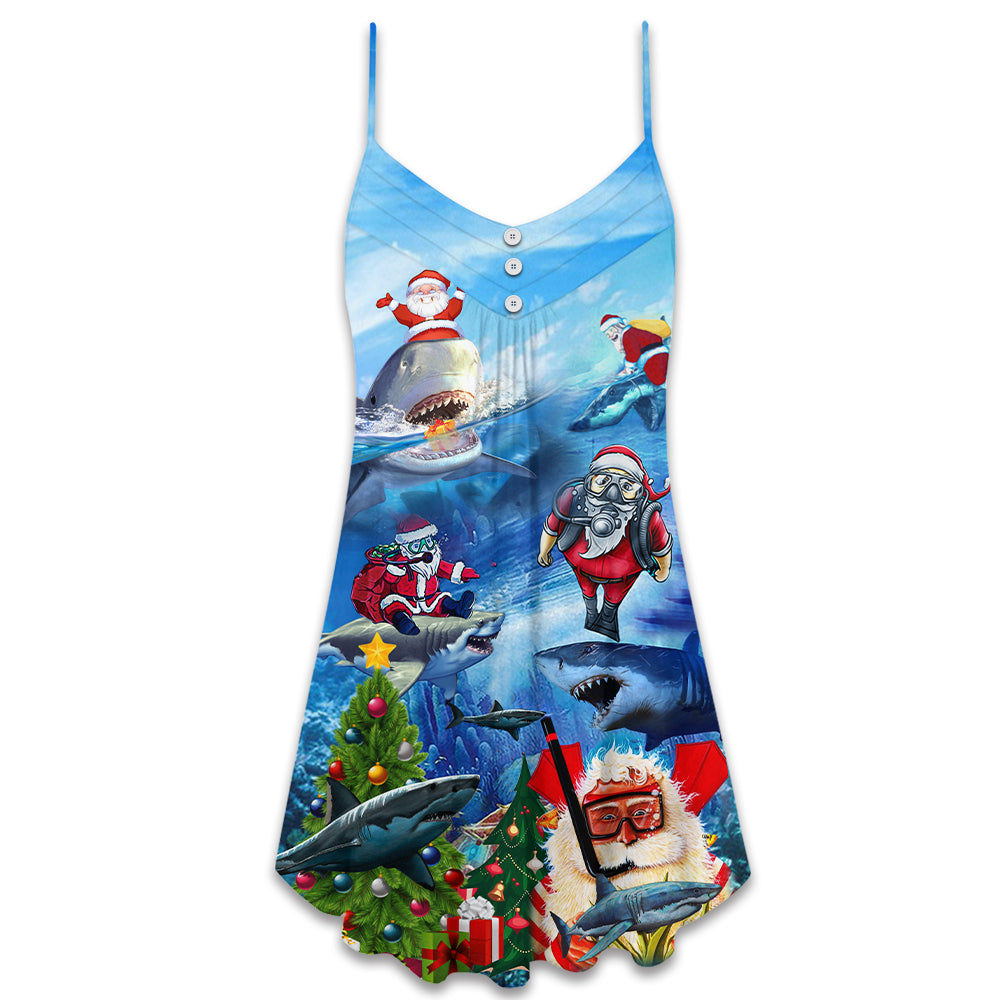 Shark Love Santa Merry Christmas – Women's Summer Sleeveless V-Neck Camisole Dress
