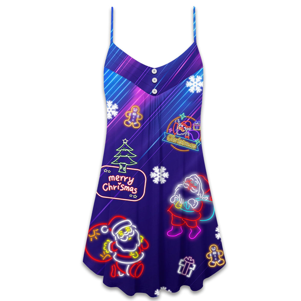 Christmas Santa Neon Party Lights – Women's Summer Sleeveless V-Neck Camisole Dress