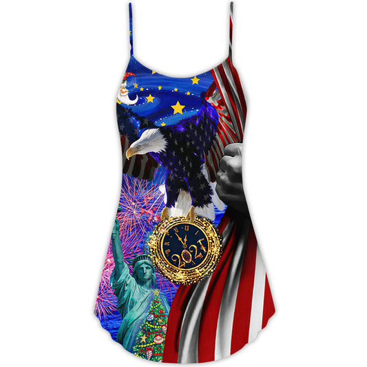 Christmas New Year Freedom Holiday – Women's Summer Sleeveless V-Neck Camisole Dress