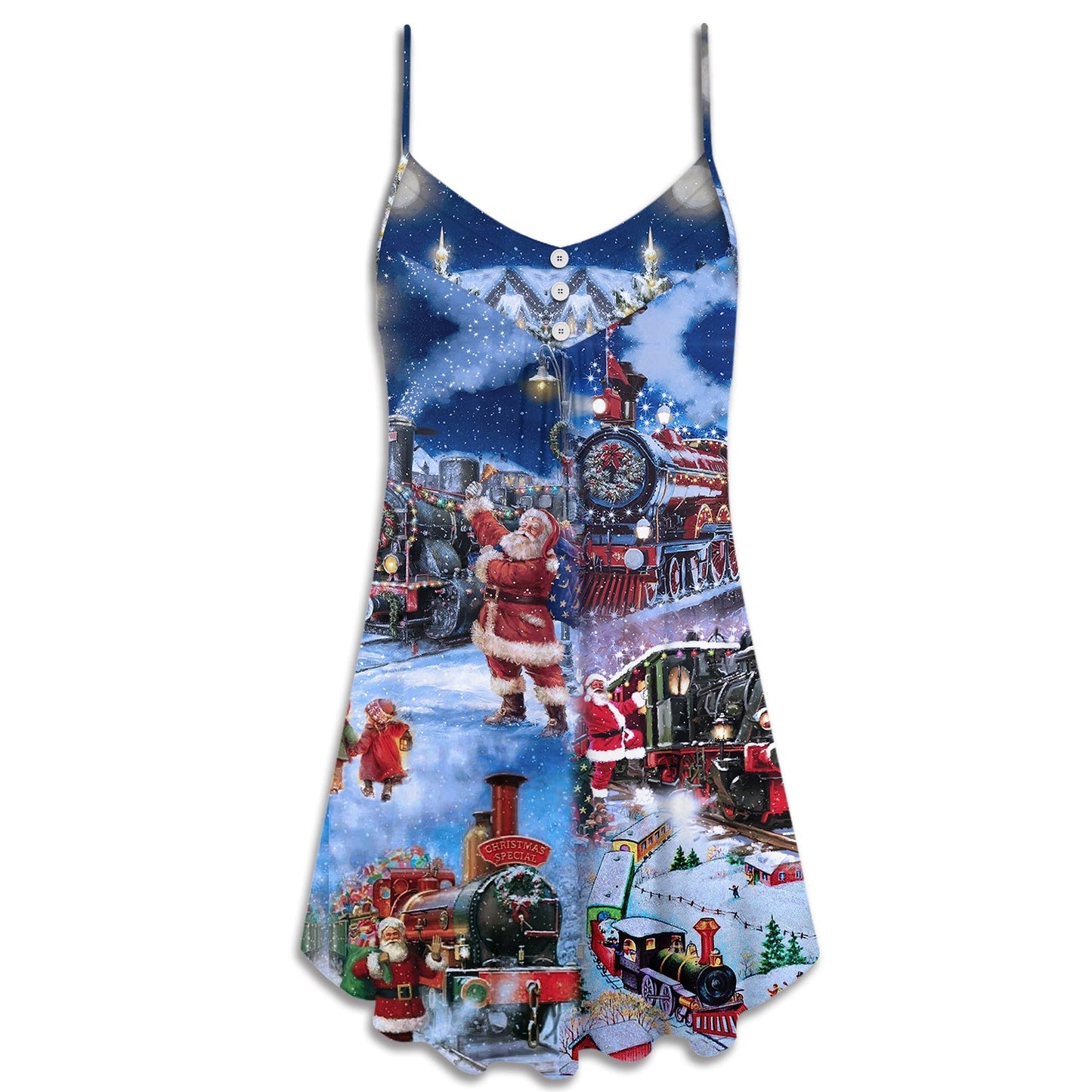 Christmas Santa And Train Joy – Women's Summer Sleeveless V-Neck Camisole Dress