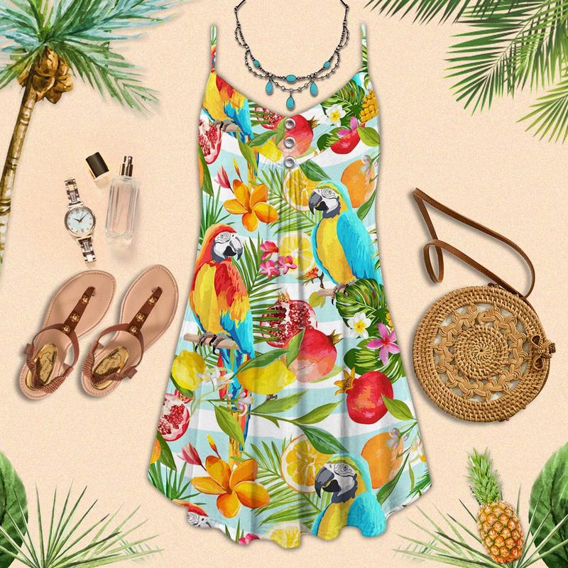 Parrot Summer Vibes Limited 4 – Women's Summer Sleeveless V-Neck Camisole Dress