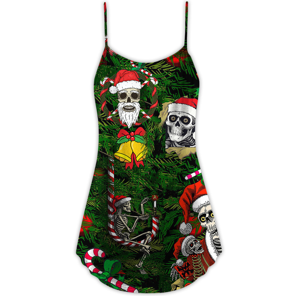Christmas Skull Merry Holiday – Women's Summer Sleeveless V-Neck Camisole Dress
