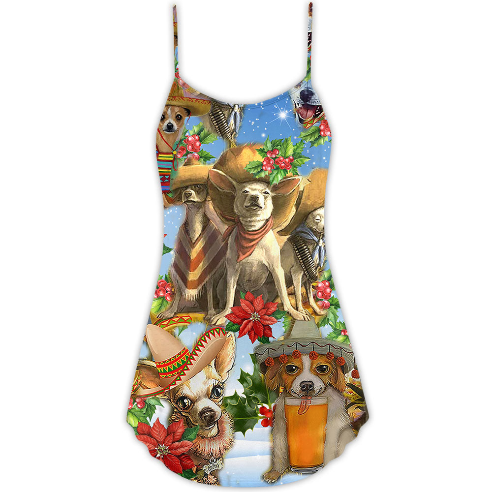 Chihuahua Dog Lover Christmas – Women's Summer Sleeveless V-Neck Camisole Dress