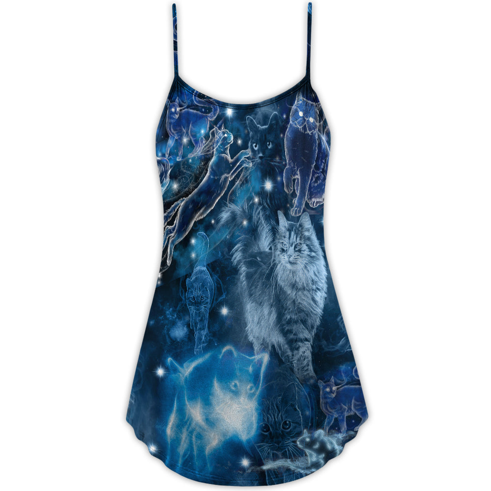Blue Neon Cat Love – Women's Summer Sleeveless V-Neck Camisole Dress