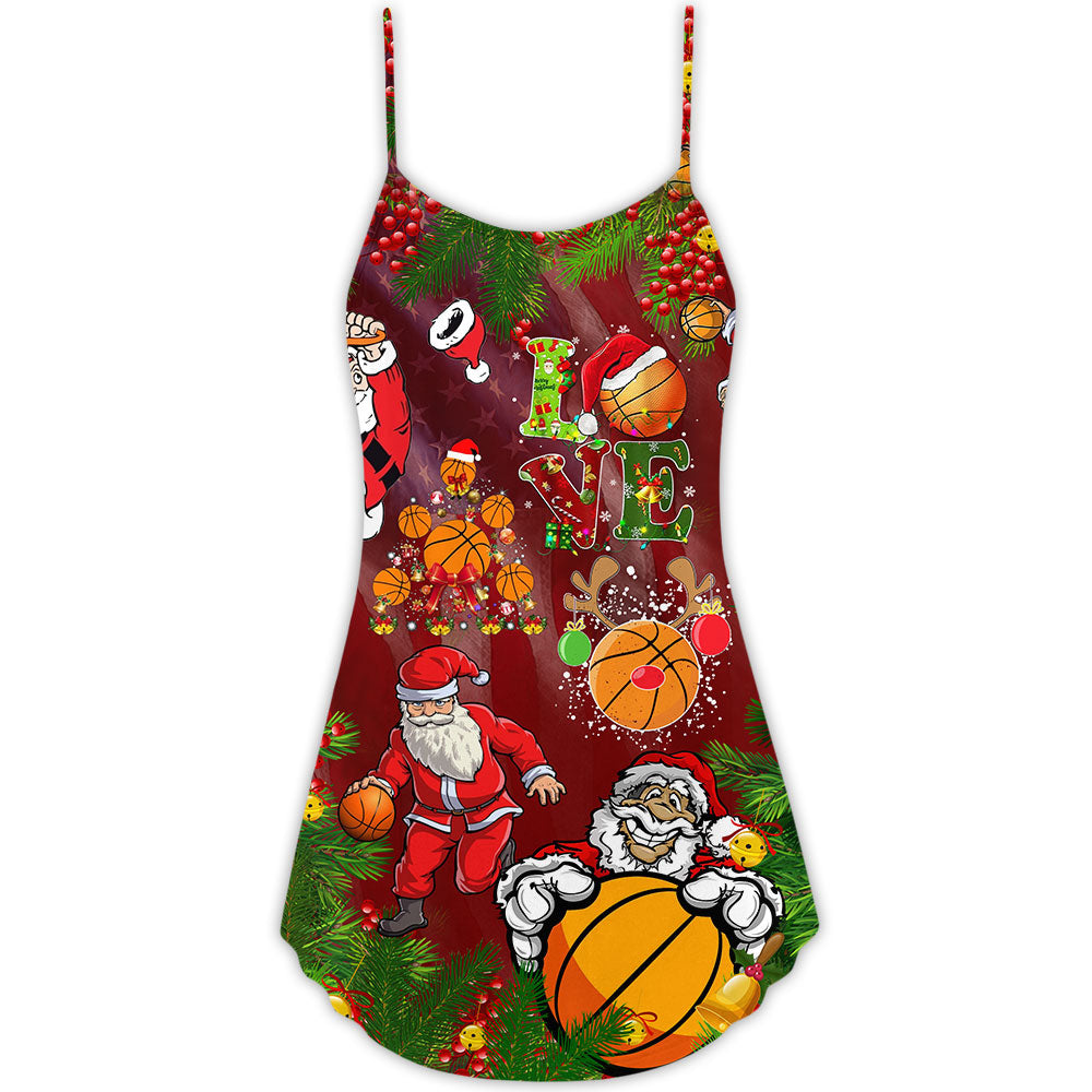 Santa Love Basketball Merry Christmas – Women's Summer Sleeveless V-Neck Camisole Dress