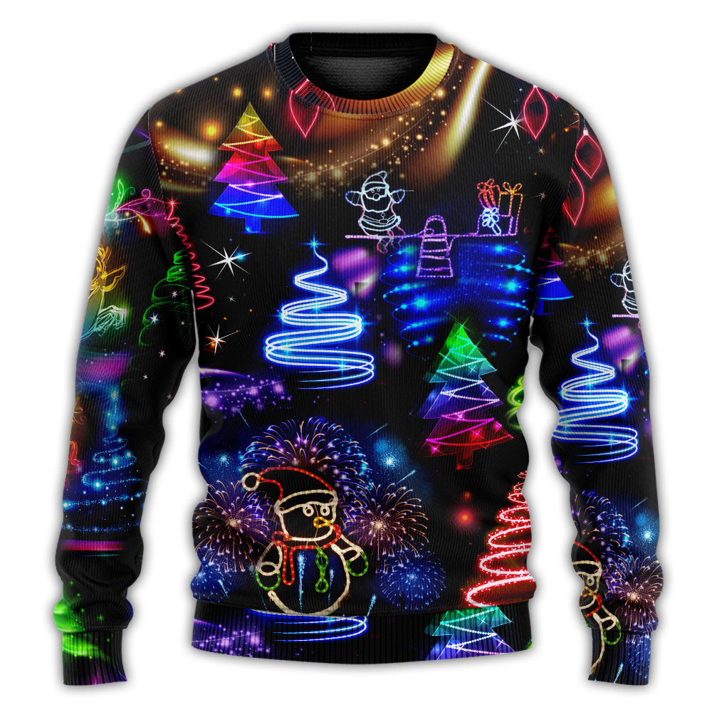 Christmas Neon Art Santa And Snowman – Sweater - Ugly Christmas Sweater