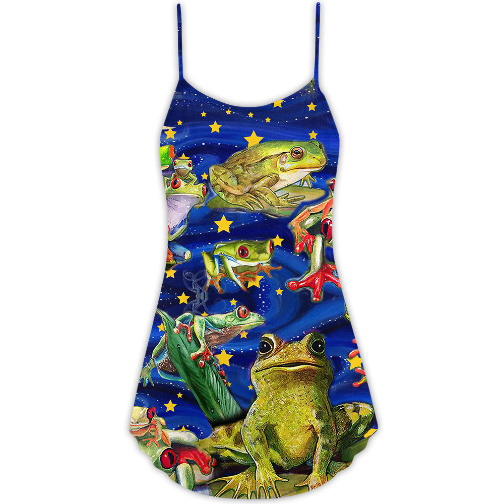 Frog Life Merry Christmas Snow – Women's Summer Sleeveless V-Neck Camisole Dress