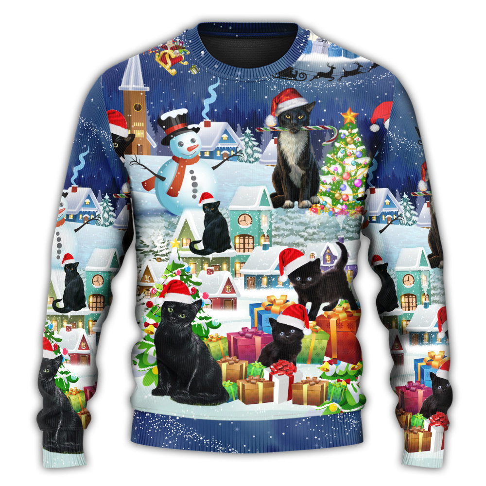 Christmas Black Cat Merry Catmas – Sweater - Ugly Christmas Sweater