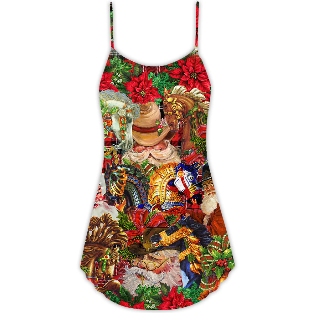 Santa Cowboy Red Style Merry Christmas – Women's Summer Sleeveless V-Neck Camisole Dress
