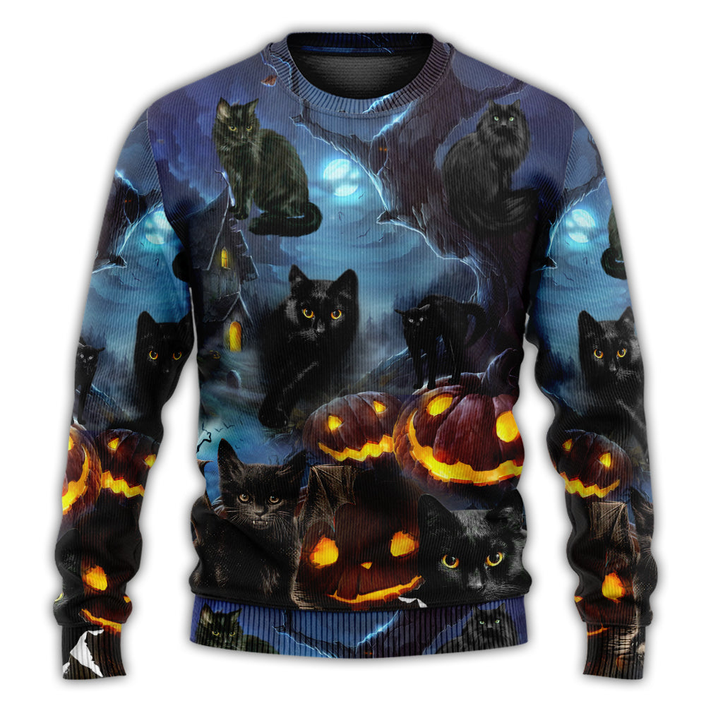 Halloween Black Cat Dark Night Art – Sweater - Ugly Christmas Sweater