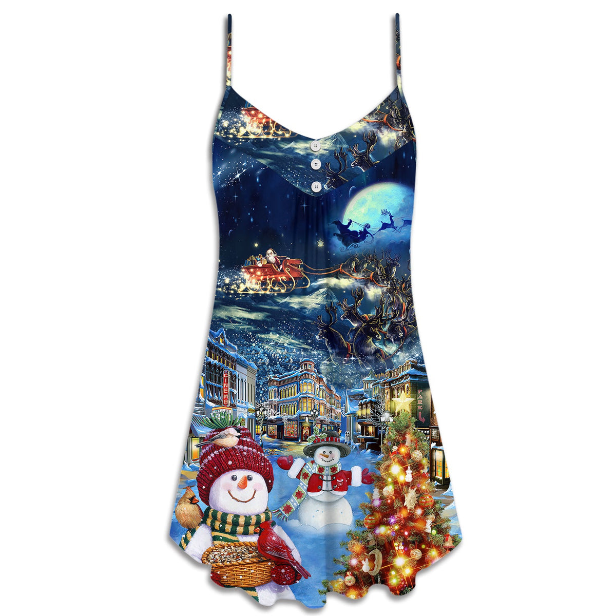 Christmas Snowman Santa Family – Women's Summer Sleeveless V-Neck Camisole Dress