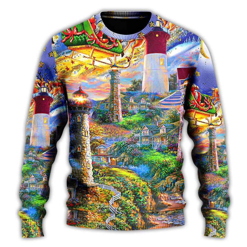 Lighthouse Christmas Santa Home Is The Light – Sweater - Ugly Christmas Sweater