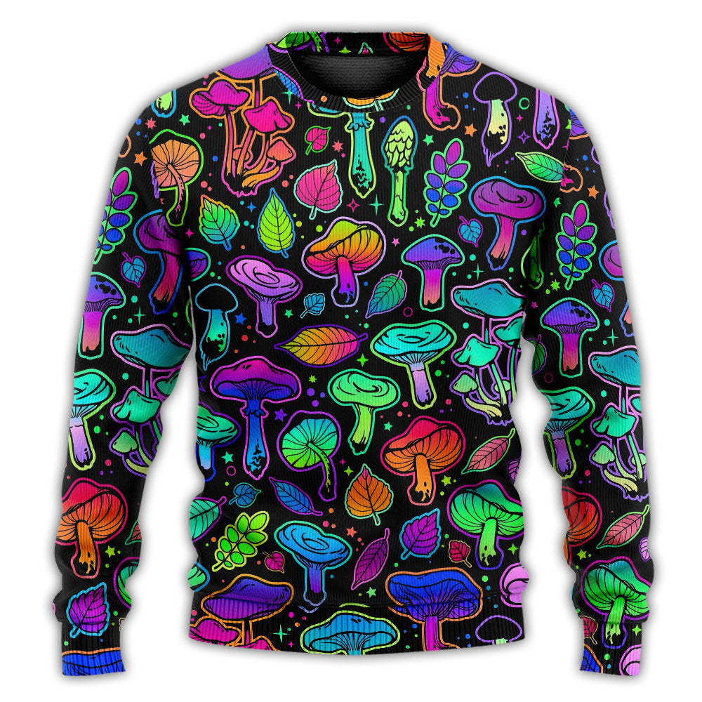 Neon Colorful Mushroom With Leaf Art – Sweater - Ugly Christmas Sweater