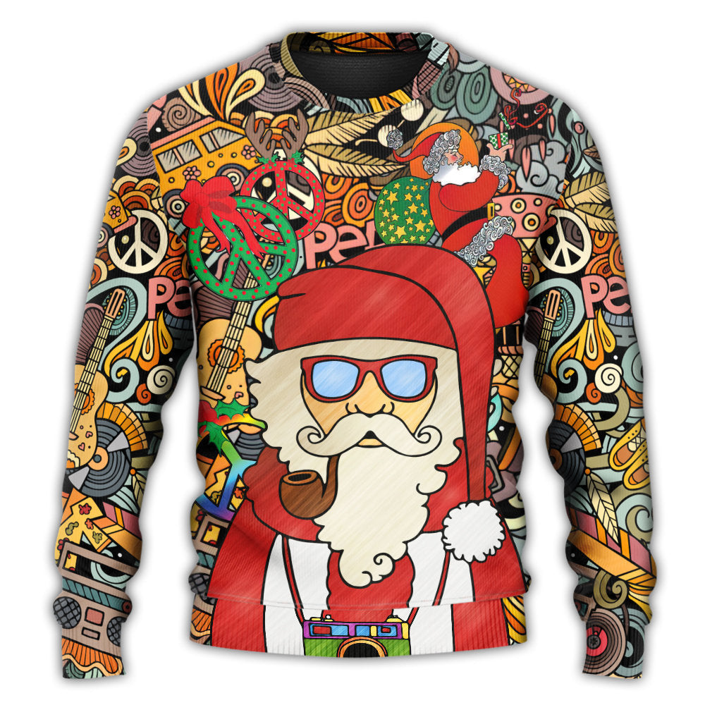 Christmas Hippie Santa Love And Peace – Sweater - Ugly Christmas Sweater