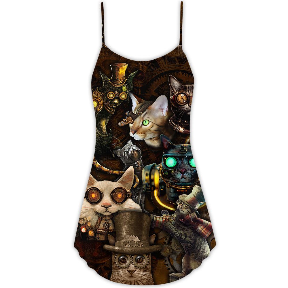 Steampunk Cat Heart Thief – Women's Summer Sleeveless V-Neck Camisole Dress