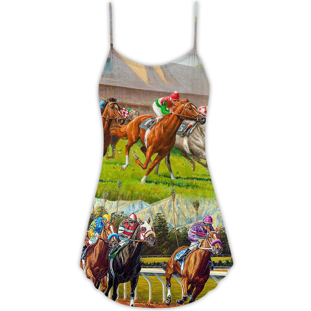 Horse Racing Dont Look Back – Women's Summer Sleeveless V-Neck Camisole Dress