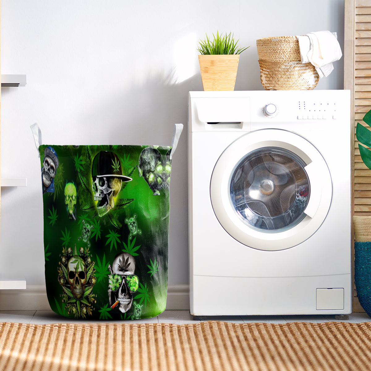 Skull Let's Get High Green - Laundry Basket - Owls Matrix LTD