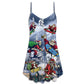 Christmas Santa Skateboarding Snow – Women's Summer Sleeveless V-Neck Camisole Dress