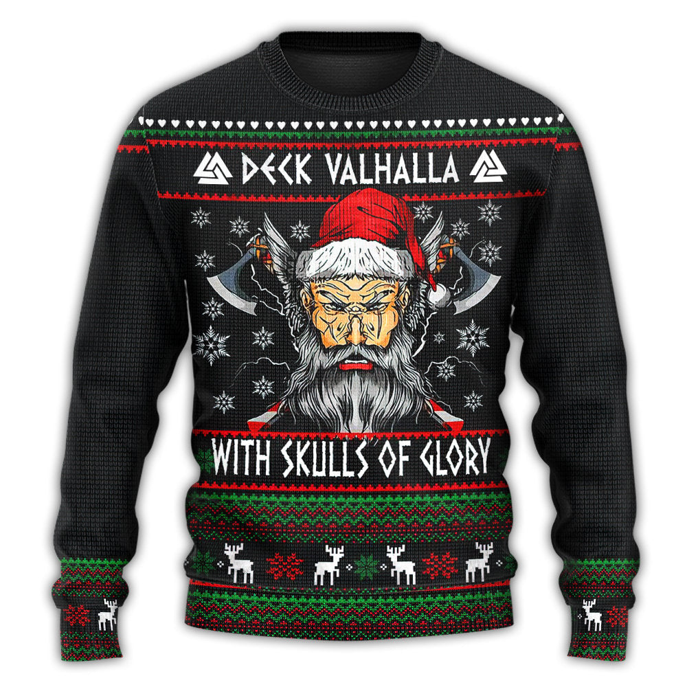 Christmas Valhalla Skull Of Glory Art – Sweater - Ugly Christmas Sweater