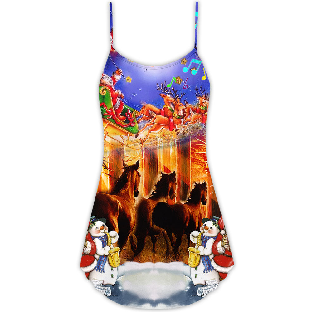 Horse Christmas Santa Theme – Women's Summer Sleeveless V-Neck Camisole Dress