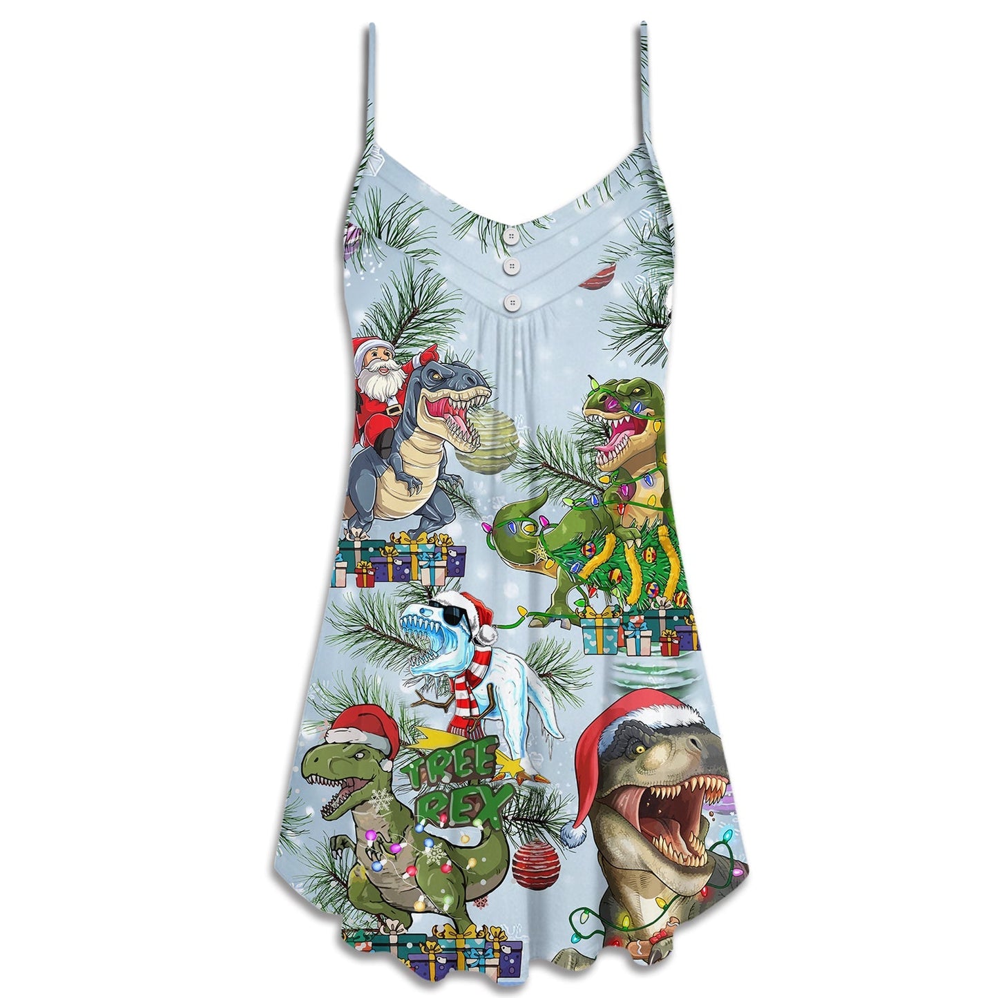 Christmas Dinosaurs Merry Xmas – Women's Summer Sleeveless V-Neck Camisole Dress