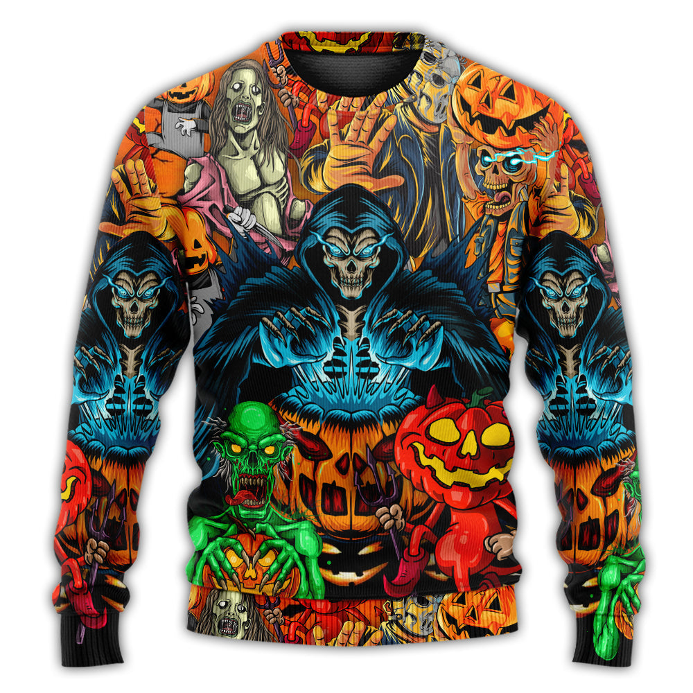 Halloween Skull Pumpkin Dark Art Style – Sweater - Ugly Christmas Sweater