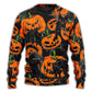 Halloween Black Cat Pumpkin Tropical Art – Sweater - Ugly Christmas Sweater