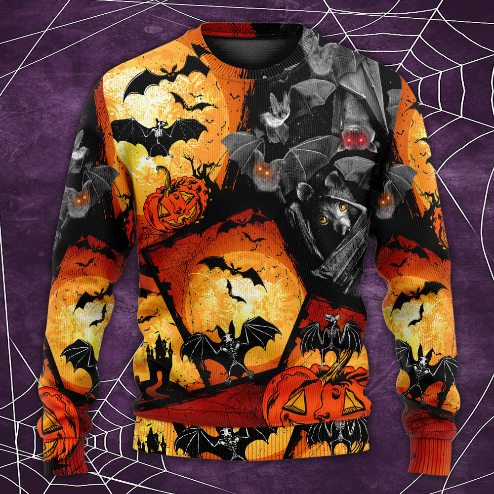 Halloween Bat Pumpkin Night Art – Sweater - Ugly Christmas Sweater