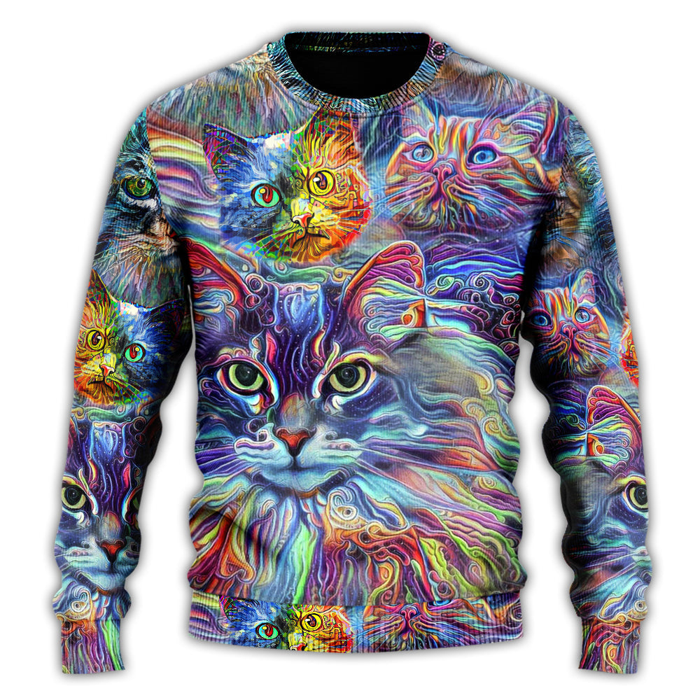 Hippie Colorful Cat Art Lover – Sweater - Ugly Christmas Sweater